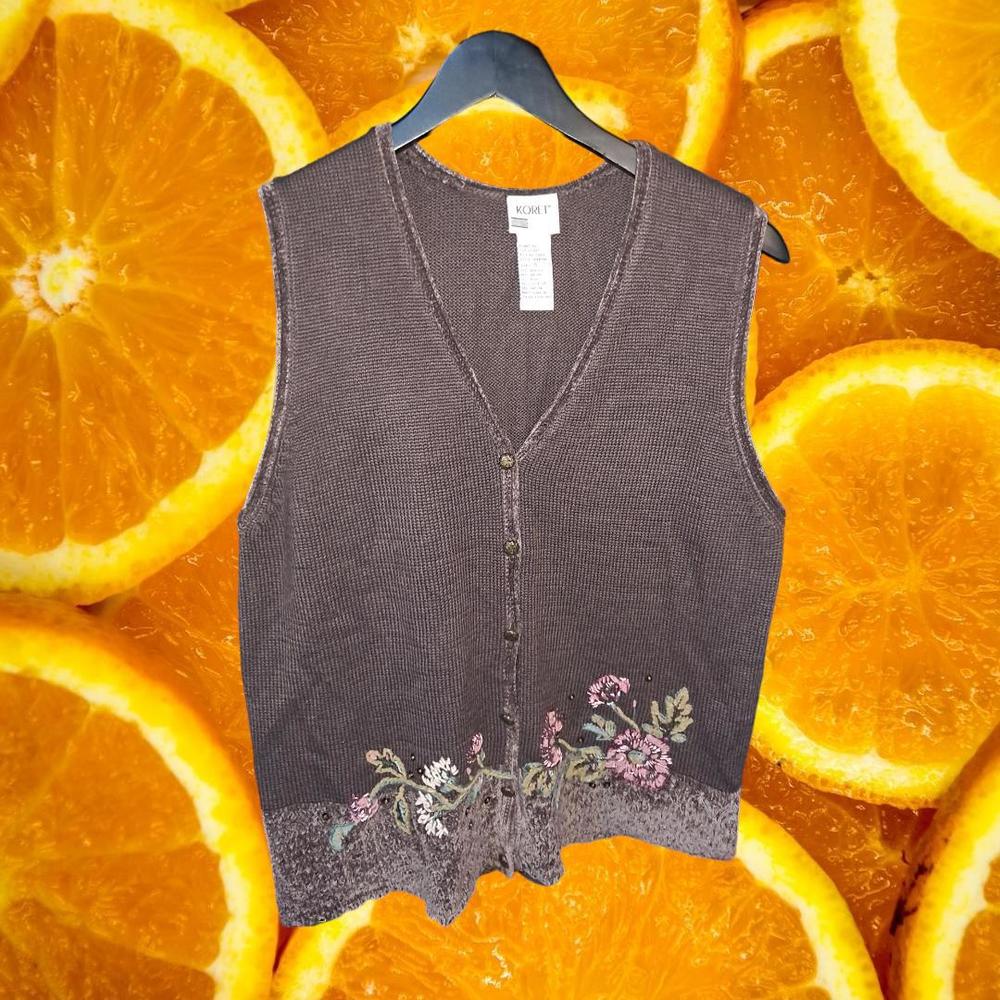 Vintage Koret‎ Black Embroidered Floral Sweater Vest Size S